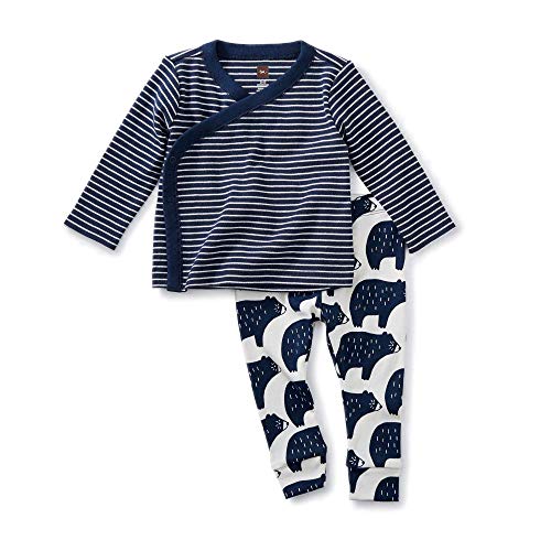 Tea Collection Wrap Top Baby Outfit, Indigo, Navy/White Stripe Top with White/Navy Bears Pants