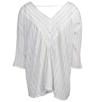 Pink Chicken Womens Metallic Stripe V-Neck Top White Small, Medium, Large