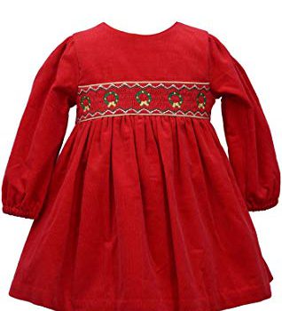 Bonnie Jean Baby Girl’s Holiday Christmas Dress – Red Smocked Corduroy for Baby and Toddler and Little Girls