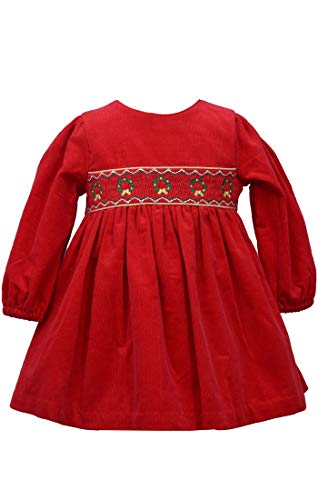 Bonnie Jean Baby Girl’s Holiday Christmas Dress – Red Smocked Corduroy for Baby and Toddler and Little Girls
