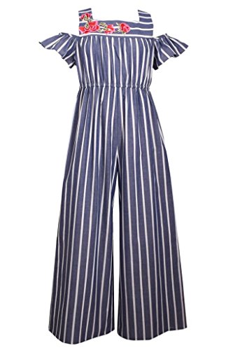 Bonnie Jean Navy & White Striped Chambray Jumpsuit
