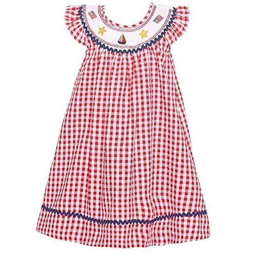 Bonnie Jean Girls Patriotic Smocked Seersucker Summer Dress (2t-6x)