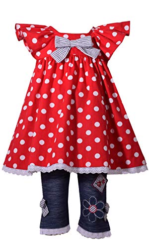 Bonnie Jean Little Girls Red Polka Dot Flutter Sleeve 2 Pc Pant Outfit 2T-6X