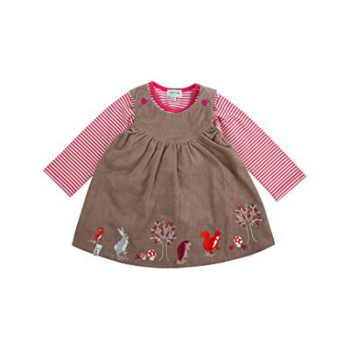 Lilly and Sid Reversible Cordiroy and Vintage Ditsy Print Animal Pinafore Dress Set