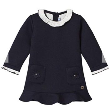Mayoral Navy Gown with Floral Appliques and RUFFL ED Collar Measurement 12 Months