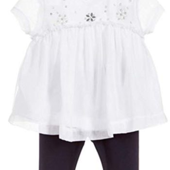 Mayoral Child Women Blue and White 2 Piece Jeweled Shirt and Leggings Set Dimension 6 Months