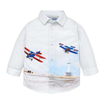 Mayoral Sharp Child Boys Button Entrance Bi-Planes Shirt (36 Months / 3T) White