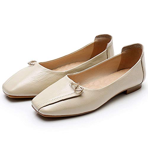 Girls’s Sq. Toe Ballet Flats Real Leather-based Loafers Footwear Consolation Slip on Flats Footwear Put on to Work