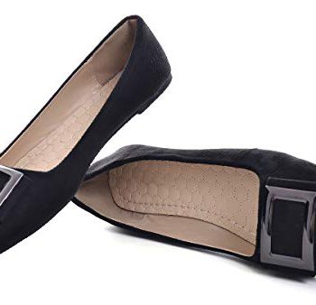 SAILING LU Womens Sq. Toe Footwear Suede Ballet Flats Buckle Costume Footwear Put on to Work Flat Slip-ons