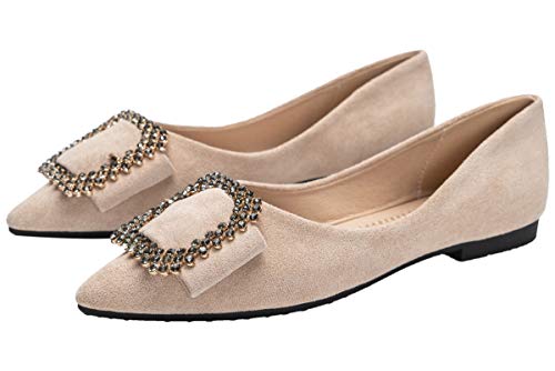 SAILING LU Consolation Suede Ballet Flats Womens Pointy Toe Footwear Crystal Gown Footwear Put on to Work Slip On Moccasins