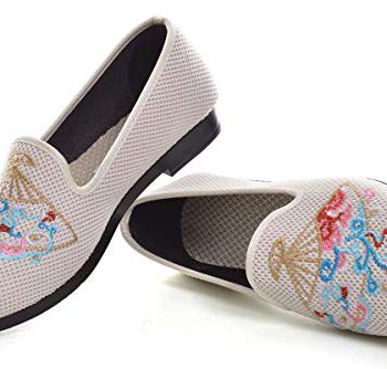 SAILING LU Embroidered Footwear for Ladies Consolation Cotton Linen Loafers Breathable Mary-Jane Flats Footwear