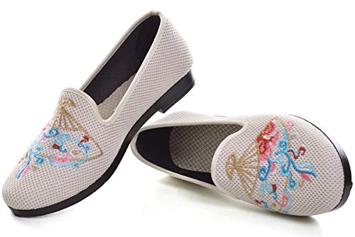 SAILING LU Embroidered Footwear for Ladies Consolation Cotton Linen Loafers Breathable Mary-Jane Flats Footwear