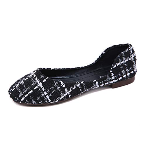 SAILING LU Traditional Spherical Toe Sneakers Womens Ballet Flats Consolation Plaid Flat Sneakers for Work Slip On Sandals