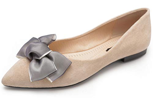 SAILING LU Womens Pointy Toe Footwear Suede Ballet Flats Stable Flat Footwear for Work Slip On Sandals