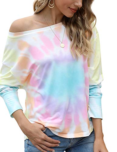 Cucuchy Womens Tie Dye Sweatshirts Off The Shoulder Tops Lengthy Sleeve Shirts Pullover