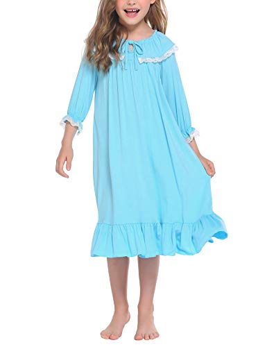 Ekouaer Ladies Nightgowns Lengthy Sleeve Sleep Shirt Cotton Princess Sleepwear Pajama Costume 4-13 Years