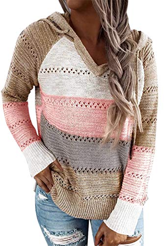 Womens Sweater Hole Out Informal Lengthy Sleeve Jumper Outsized V Neck Striped Pullover Knitted Hoodies Sweatshirt