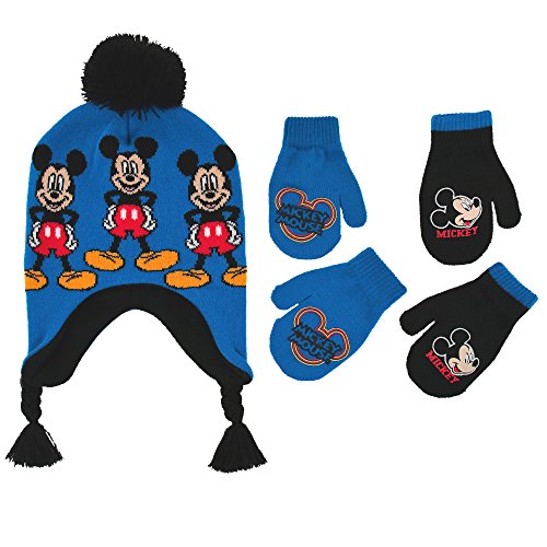 Disney Boys Mickey Mouse Winter Hat and a couple of Pair Mitten or Gloves Set (Age 2-7)