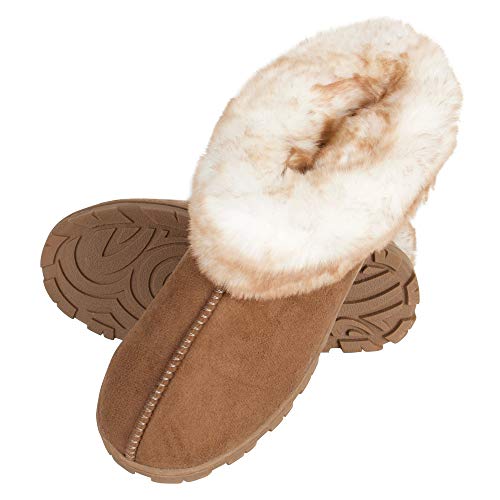 Jessica Simpson Women Microsuede Bootie Slipper with Fake Fur Trim – Cozy Heat Reminiscence Foam Home Shoe for Youngsters