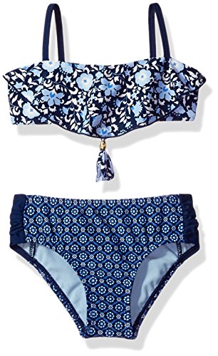 Jessica Simpson Women’ Ditsy Floral Flounce High Two Piece Swimsuit Set