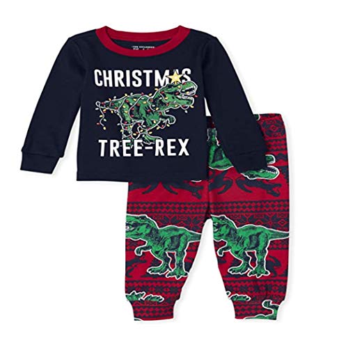 The Kids’s Place Boys’ Child and Toddler Dad and Me Glow Christmas Tree-rex Cosy Match Cotton Pajamas