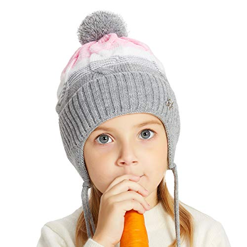 ENJOYFUR Toddler Ladies Boys Winter Hat,Child Heat Knit Beanie Hats for Ladies Boys,Youngsters Ear Flaps Fur Pom Pom Beanie